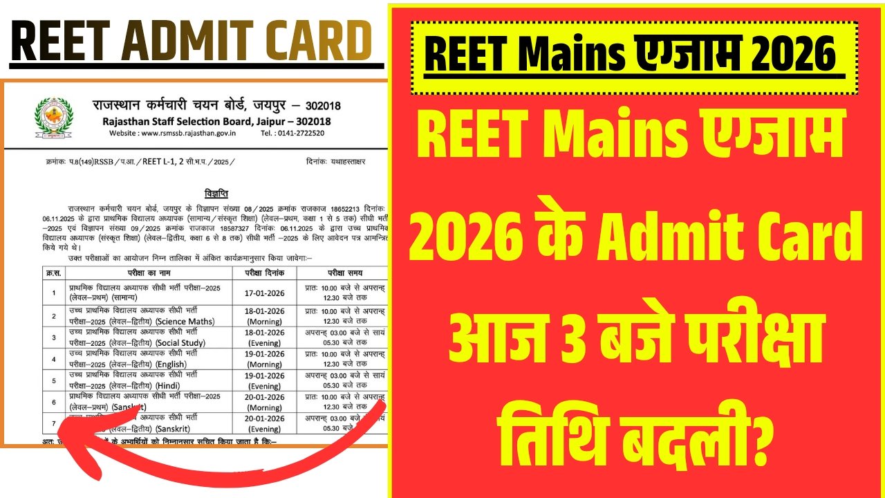 REET Mains 3rd Grade Admit Card 2026